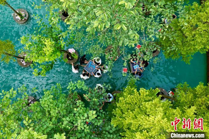 四川成都：高温天气持续 民众体验“水上麻将”  第4张