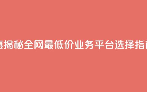 超值优惠：揭秘全网最低价业务平台选择指南  第1张