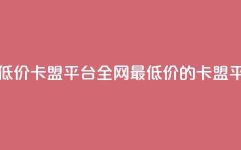 全网最低价卡盟平台(全网最低价的卡盟平台优选)  第1张