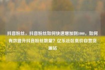 抖音粉丝，抖音粉丝如何快速增加到1000，如何有效提升抖音粉丝数量？亿乐社区低价自营货源站