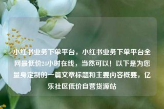 小红书业务下单平台,小红书业务下单平台全网最低价24小时在线,当然可以!以下是为您量身定制的一篇文章标题和主要内容概要,亿乐社区低价自营货源站