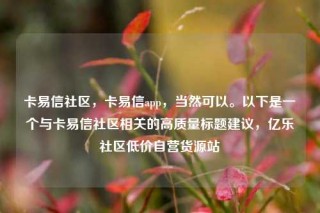 卡易信社区,卡易信app,当然可以。以下是一个与卡易信社区相关的高质量标题建议,亿乐社区低价自营货源站