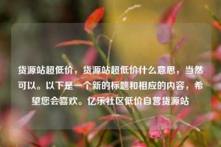货源站超低价,货源站超低价什么意思,当然可以。以下是一个新的标题和相应的内容,希望您会喜欢。亿乐社区低价自营货源站