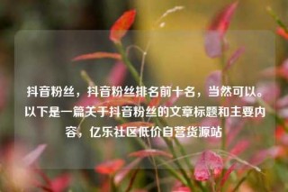 抖音粉丝,抖音粉丝排名前十名,当然可以。以下是一篇关于抖音粉丝的文章标题和主要内容,亿乐社区低价自营货源站