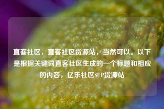 直客社区,直客社区货源站,当然可以。以下是根据关键词直客社区生成的一个标题和相应的内容,亿乐社区SUP货源站