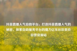 抖音直播人气自助平台,打造抖音直播人气的秘密,探索自助服务平台的魔力亿乐社区低价自营货源站