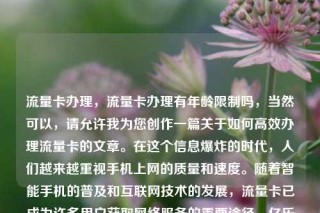 流量卡办理,流量卡办理有年龄限制吗,当然可以,请允许我为您创作一篇关于如何高效办理流量卡的文章。在这个信息爆炸的时代,人们越来越重视手机上网的质量和速度。随着智能手机的普及和互联网技术的发展,流量卡已成为许多用户获取网络服务的重要途径。亿乐社区SUP货源站