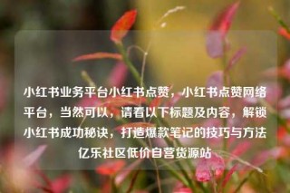小红书业务平台小红书点赞,小红书点赞网络平台,当然可以,请看以下标题及内容,解锁小红书成功秘诀,打造爆款笔记的技巧与方法亿乐社区低价自营货源站