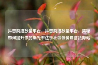 抖音刷播放量平台,抖音刷播放量平台,揭秘如何提升作品曝光率亿乐社区低价自营货源站