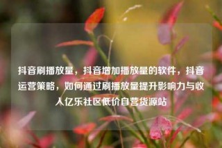 抖音刷播放量，抖音增加播放量的软件，抖音运营策略，如何通过刷播放量提升影响力与收入亿乐社区低价自营货源站
