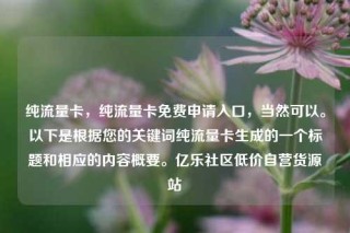 纯流量卡,纯流量卡免费申请入口,当然可以。以下是根据您的关键词纯流量卡生成的一个标题和相应的内容概要。亿乐社区低价自营货源站