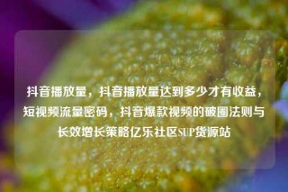 抖音播放量,抖音播放量达到多少才有收益,短视频流量密码,抖音爆款视频的破圈法则与长效增长策略亿乐社区SUP货源站