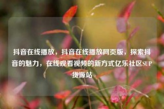 抖音在线播放,抖音在线播放网页版,探索抖音的魅力,在线观看视频的新方式亿乐社区SUP货源站