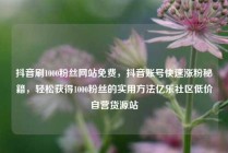 抖音刷1000粉丝网站免费,抖音账号快速涨粉秘籍,轻松获得1000粉丝的实用方法亿乐社区低价自营货源站