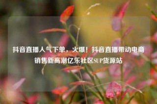 抖音直播人气下单，火爆！抖音直播带动电商销售新高潮亿乐社区SUP货源站