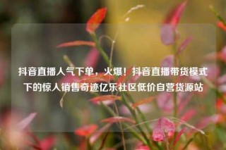 抖音直播人气下单,火爆!抖音直播带货模式下的惊人销售奇迹亿乐社区低价自营货源站