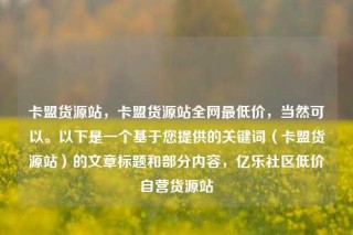卡盟货源站,卡盟货源站全网最低价,当然可以。以下是一个基于您提供的关键词(卡盟货源站)的文章标题和部分内容,亿乐社区低价自营货源站