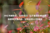 小红书刷粉丝,当然可以!以下是符合要求的标题和文章内容,亿乐社区SUP货源站