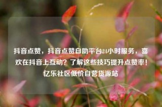 抖音点赞,抖音点赞自助平台24小时服务,喜欢在抖音上互动?了解这些技巧提升点赞率!亿乐社区低价自营货源站