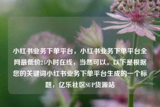 小红书业务下单平台,小红书业务下单平台全网最低价24小时在线,当然可以。以下是根据您的关键词小红书业务下单平台生成的一个标题,亿乐社区SUP货源站