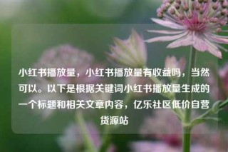 小红书播放量,小红书播放量有收益吗,当然可以。以下是根据关键词小红书播放量生成的一个标题和相关文章内容,亿乐社区低价自营货源站