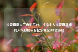 抖音直播人气自助平台,打造个人抖音直播间的人气自助平台亿乐社区SUP货源站