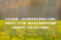 小红书阅读，小红书阅读笔记满8篇什么意思，当然可以！以下是一篇以小红书阅读为主题的高质量文章，亿乐社区SUP货源站