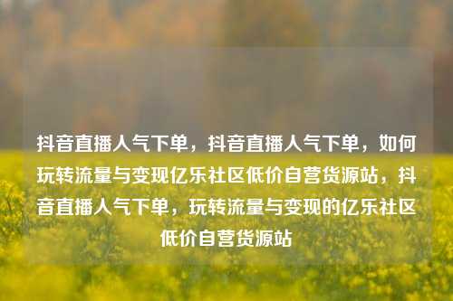 抖音直播人气下单	，抖音直播人气下单，如何玩转流量与变现亿乐社区低价自营货源站，抖音直播人气下单	，玩转流量与变现的亿乐社区低价自营货源站  第1张